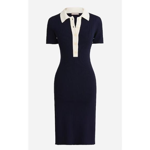 J. Crew Dresses & Skirts - J. Crew NWT Short Sleeve Contrast Trim Sweater Dress Navy Blue Stretch Size XS
